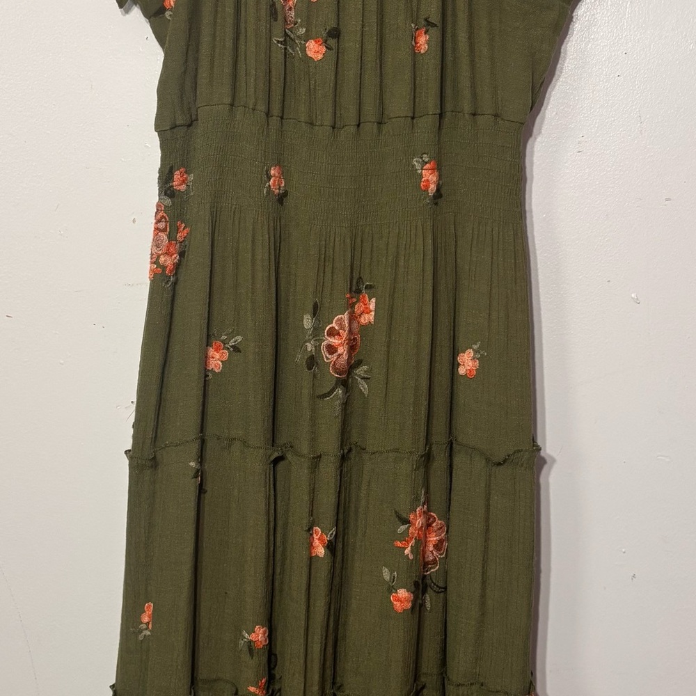 Chic Olive Floral Maxi Dress 2X - Picture 7 of 9